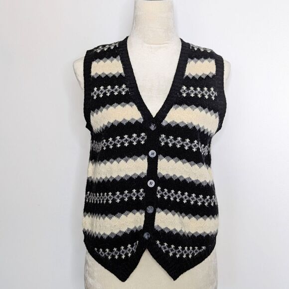 Lambswool Sweater Vest Sleeveless Cardigan Chaus Size Small - Picture 1 of 8